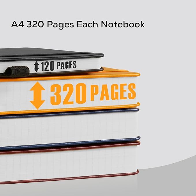 FOCUS DAY Notebooks College Ruled, A4 (8.5 x 11) Large Notebook Journal with 100GSM Lined Paper, Hardcover Leather Journaling Notebooks for Women & Men, 320 Pages, Big Black Notebook