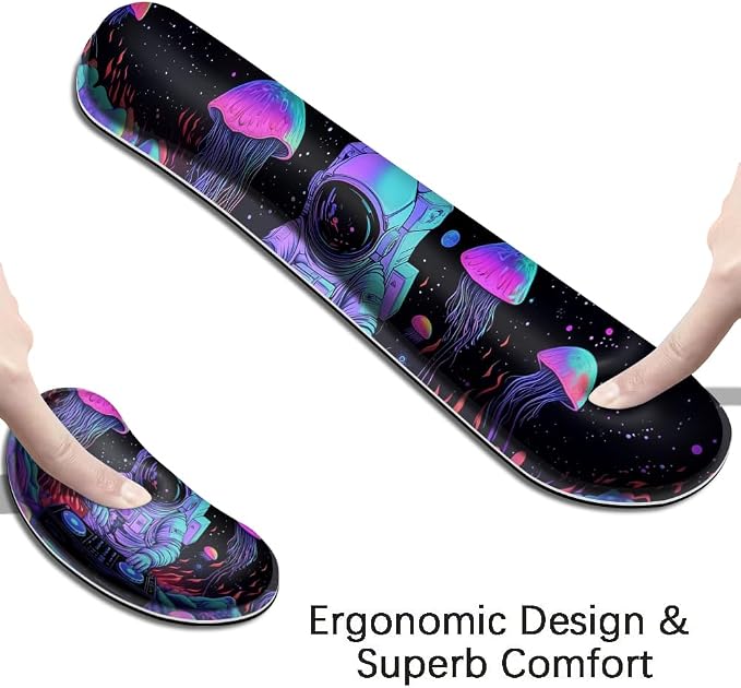 Desk Mat, Large Gaming Mouse Pad with Wrist Rest, 4 in1 XXL Mouse pad+Keyboard Wrist Rest+Mouse Pad Wrist Support+Cup Coaster Set, Ergonomic Desk Pad for Home Office,Spaceman