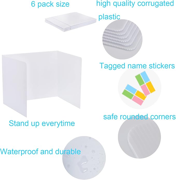6 Pack Privacy Shields for Student Desks, Privacy folders for Student Testing Desk dividers- Includes Extra Labels