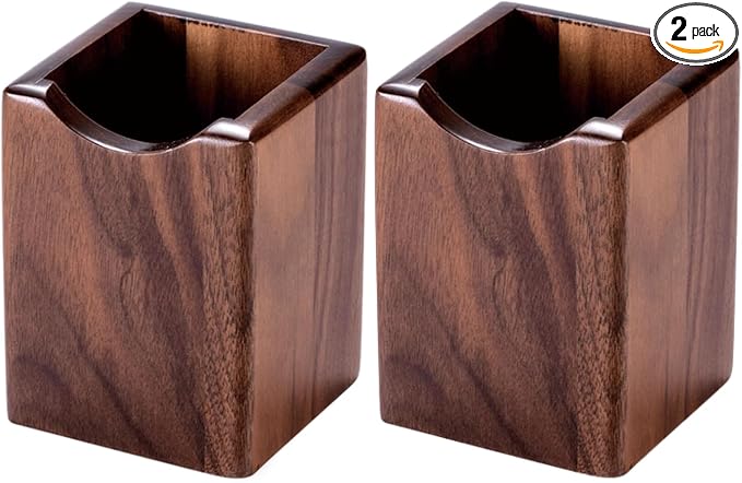 Wooden Pen Holder for Desk, 2 Pack Natural Wood Pencil Cup Holder – Office Desk Accessories Organizer, Makeup Brush Holder, Kids Crayon Marker Caddy, Eco-Friendly (2 Pack Walnut Color)