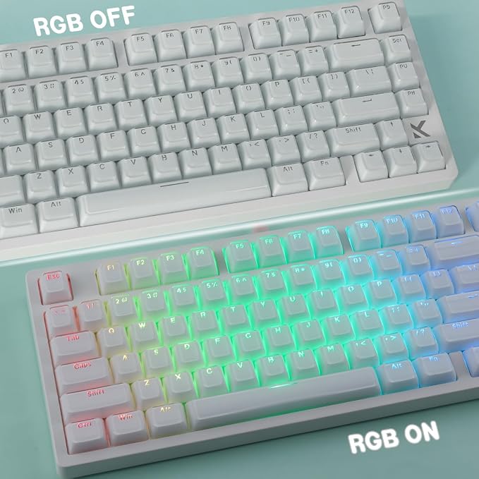Tsungup Crystal Jelly White Keycaps, MDA Profile-Clear Translucent Jade Keycaps,130 Keys Shine Through Custom Key Caps Keyboard Keycap Set for 60%,65%,75%,100% Cherry MX Keyboard Mechanical