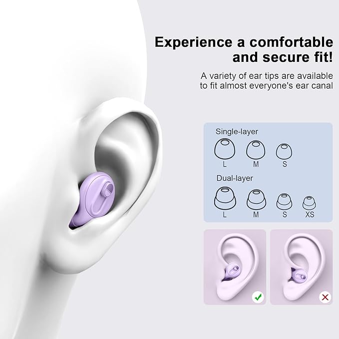 Adjustable Ear Plugs-2, 17-35dB Noise Reduction Hearing Protection EarPlugs, Reusable Silicone Earplug for Sleep/Focus/Concerts, 7 Pairs of XS/S/M/L Single/Double Eartips with Magnetic Case Purple