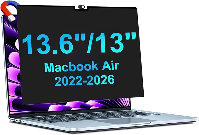 STARY Magnetic Privacy Screen for MacBook Air 13.6 & 13 Inch 2022-2026 (M2, M3,M4,M5), Removable Laptop Privacy Filter Shield and Matte Anti-Glare Blue Light Protector