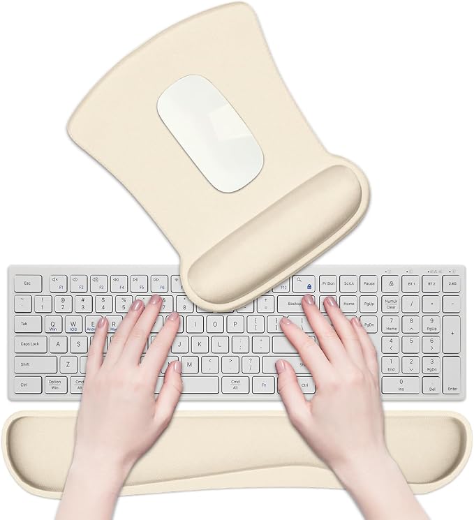 Ergonomic Keyboard Wrist Rest Memory Foam and Soft Gel Mouse Pad | Smooth Surface, Anti-Slip Base, Easy Typing and Pain Relief for Gaming, Office, Laptop, Apricot