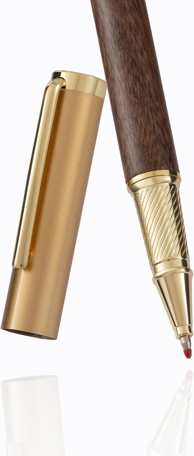 Luxury Wooden and Metal Rollerball Pen Set with Spare Gel Ink Refill,Rosewood,White Oak,Walnut Wood Signature Roller Ball Pen,Business Gift Set for Men and Women (Walnut Wood)