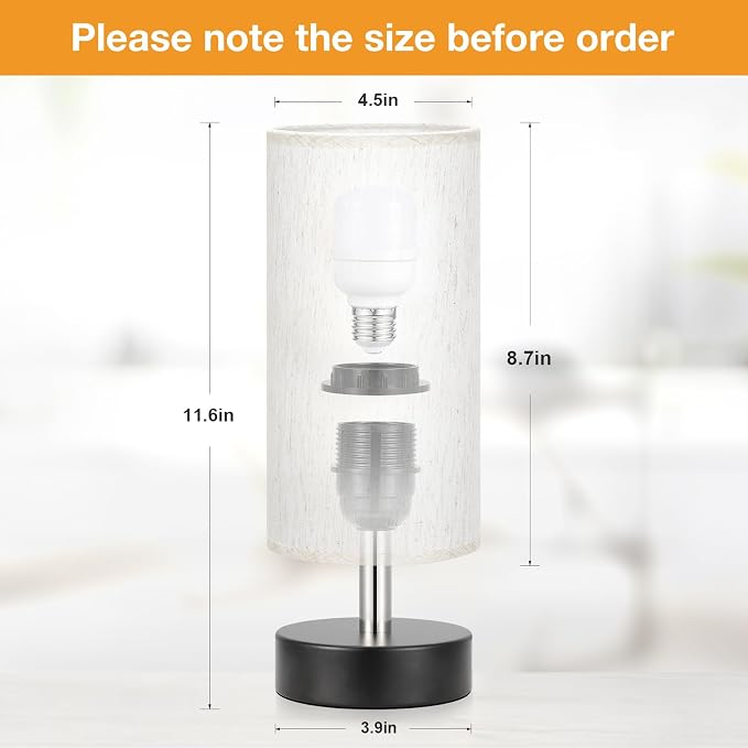 PartageiZ Small Table Lamp with LED Bulb - 3 Color Temperatures for Bedroom, Nightstand, Minimalist Night Stands, Desk, Kids, Living Room, Office, Dorm