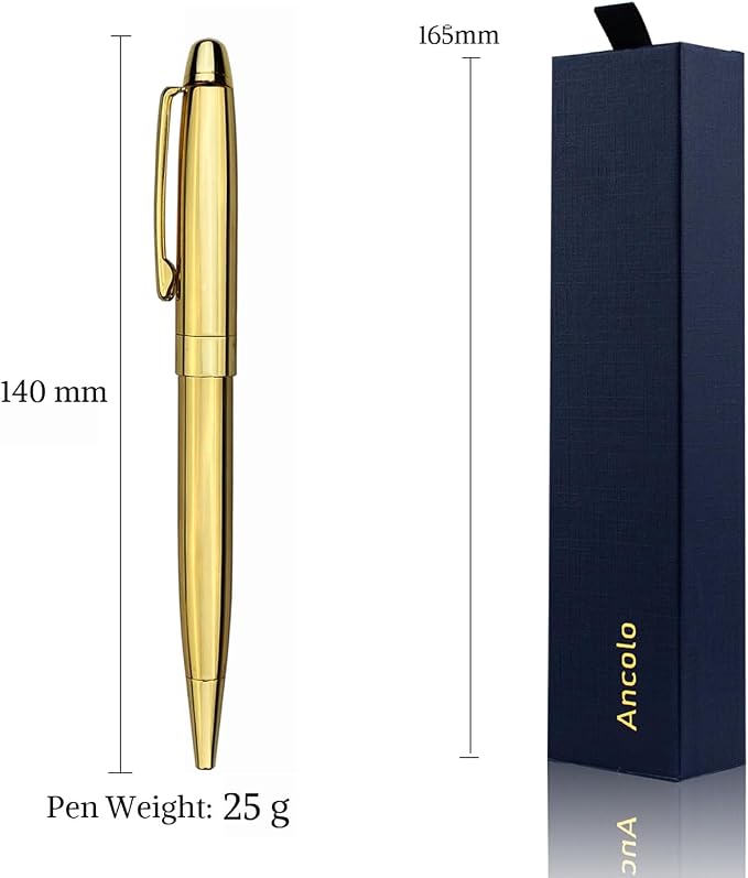 Ancolo Personalized Retractable Ballpoint Pens Stainless Steel Fancy Pens Engraved with Your Name Logo or Message, Phone Number Black ink Perfect for Bank, Office, Hotel 5 Pcs/Pack