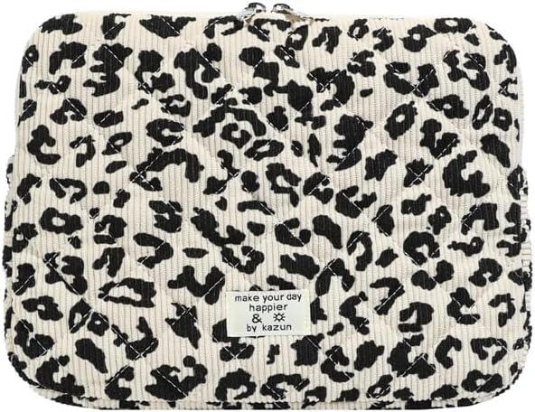 Leopard Print Laptop Sleeve 13-15 Inch Cute Quilted Laptop Protective Case Padded Bow Computer Sleeve for MacBook (Leopard Beige, 13inch)