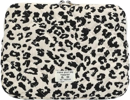 Leopard Puffy Laptop Sleeve 11,13,15 Inch Cheetah Print Quilted Laptop Case Protective Padded Computer Sleeve for MacBook