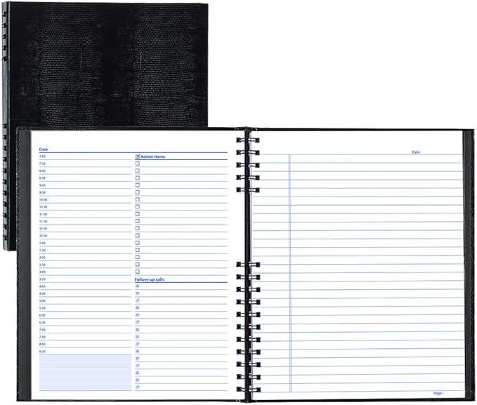 NotePro Undated Daily Planner, Black, 200 Pages,10 3/4 x 8-1/2 Inches