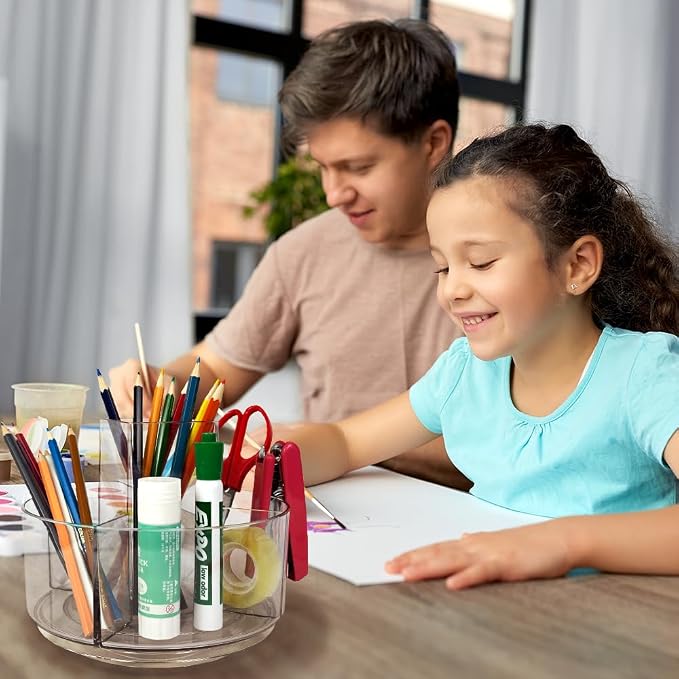 Rotating Acrylic Pen Holder, Clear Pencil Holder for Desk, 360 Degree Rotating Makeup Brush Holder and Storage Organizer, Modern Desk Organizer for School, Home and Office.