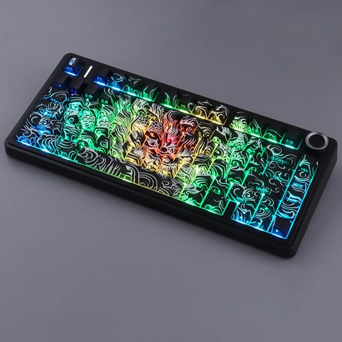 Tsungup PBT Keycaps,Custom Cool Dragon Pattern Side Print Keycaps(Black) | Tsungup Shine Through 138 Keys Cherry Profile Key Caps Keyboard Keycap Set for MX Switches Mechanical Keyboard