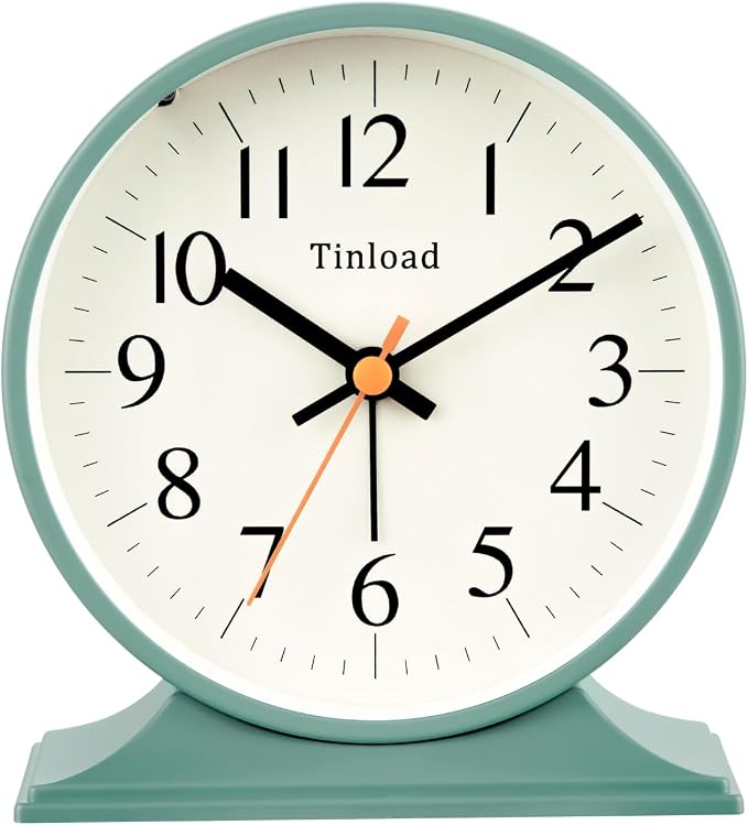 4.5"Retro Analog Alarm Clock,Vintage decor , Super Silent Non Ticking Small Clock with Manual Light, Snooze, Battery Operated, for Bedroom, Living Room, Office,Nightstand, Bedside, Desk ,Table(Green)