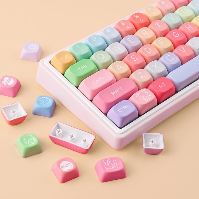 Tsungup PBT MOA Keycaps126 Keys Cute Gummy Bear Rainbow Candy Custom Keycaps 100 Percent Keyboard,Dye Sublimation Keycap Keyboard Keycap Set for MX Switches Mechanical Keyboard(only keycap)