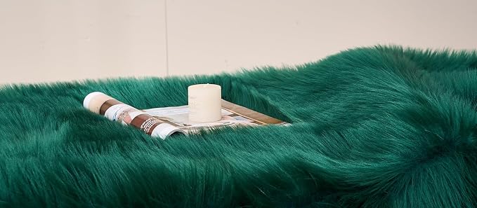 EasyJoy Faux Sheepskin Rug, Fluffy Faux Fur Rug, Ultra Soft Shag Area Rug with Non-Slip Backing for Bedroom, Living Room, Nursery, Kids Room (4 x 4 ft Round, Dark Green)