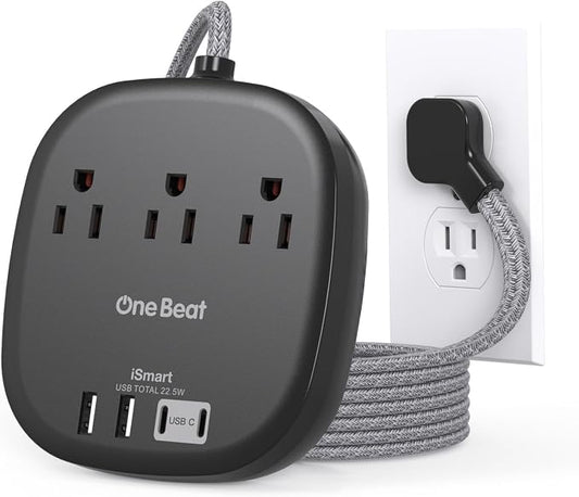 Cruise Ship Travel Essentials, 22.5W/4.5A Flat Plug Power Strip, Flat Extension Cord 3Ft, 3 Outlets 4 USB Ports (2 USB C) Cruise Approved Power Strip No Surge Protection, USB Charging Station, Black