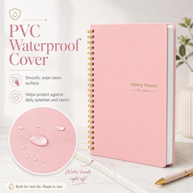 Undated Weekly Planner - Weekly Goals Notebook with To Do List, Habit Tracker, Daily Schedule Journal with Spiral Binding, 5.7 x 8.0 inches,Productivity Organizer Notebook for Work, School, Home, Pink