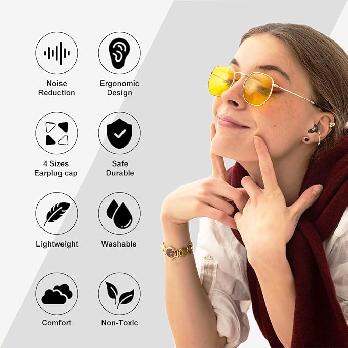 Ear Plugs for Sleeping Earplugs for Concerts Noise Cancelling Reusable Soft Silicone Noise Reduction Earbuds for Travel, Focus, Work 33-45dB Hearing Protection with 9 Ear Tips & Case (Black)