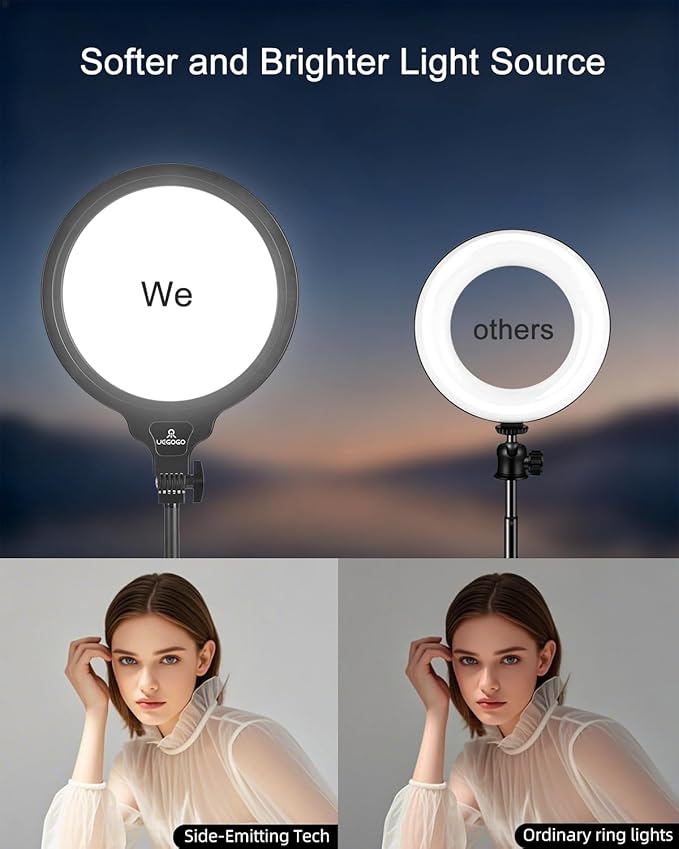 10'' Full Screen LED Ring Light with Adjustable Desk Stand, 3 Color Dimmable Video Conference Light for Zoom Meetings, Online Calls, Live Streaming, YouTube, TikTok, USB Powered with Phone Holder