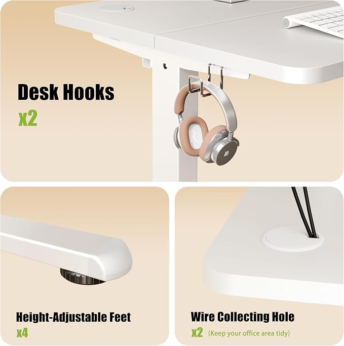 ERGOMAKER 40"x24" Standing Desk, Height Adjustable Sit-Stand Office, White | Electric Adjustable Standing Desk, Sit to Stand Computer Office Desk with Splice Board, Memory Preset, Lifts 28.7''-46.5"