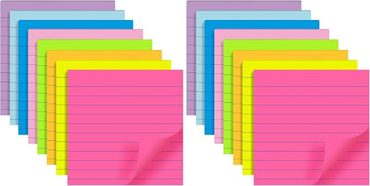 8 Pads Lined Sticky Notes 4x4 in Post, 8 Colors Self Sticky Notes Pad Its, Bright Stickies Colorful Big Square Sticky Notes for Office, Home, School, Meeting, 50 Sheets/Pad (Pack of 2)