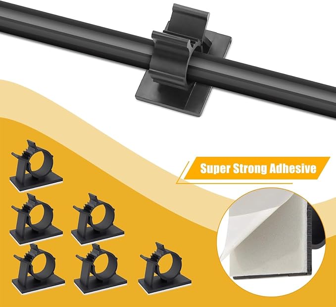 Viaky 30Pcs Black Adjustable Cable Clips,Adhesive Wire Management Clips | Reusable Buckle Self-Adhesive Wiring Fixing Nylon Bracket Wire Management Suitable for 0.3 Inch Diameter(8mm) Cable