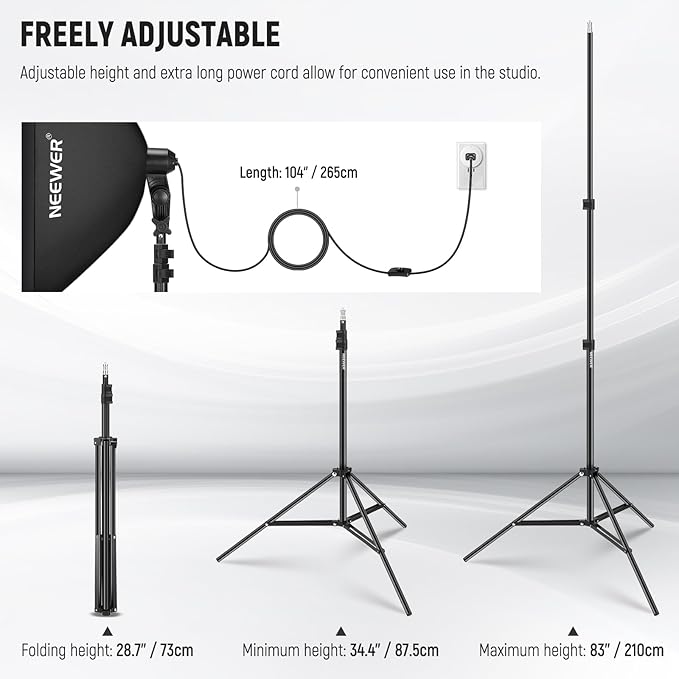 NEEWER 700W Equivalent Softbox Lighting Kit, 3Pack UL Certified 5700K LED Lighting Bulbs, 24x24 inches Softboxes with E26 Socket, Photography Continuous Lighting Kit Photo Studio Equipment
