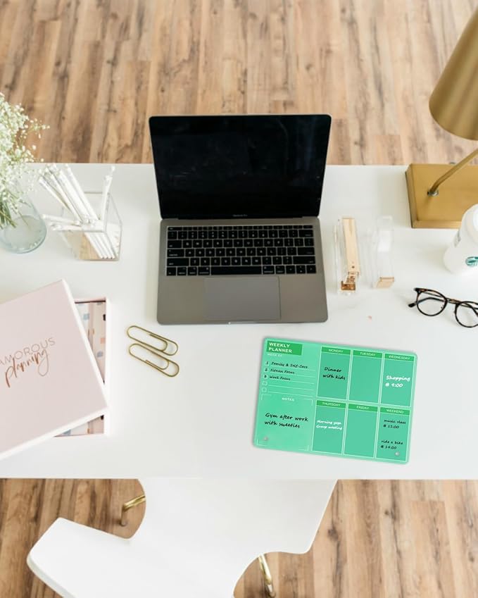 Desktop Thickened Acrylic Dry Erase Board, Weekly White Board with to Do List, Tabletop Whiteboard with Stand, Frameless Dry Erase Green Board，9.8"x11.8" for Office, Home, School(Desktop-GRN-2530)