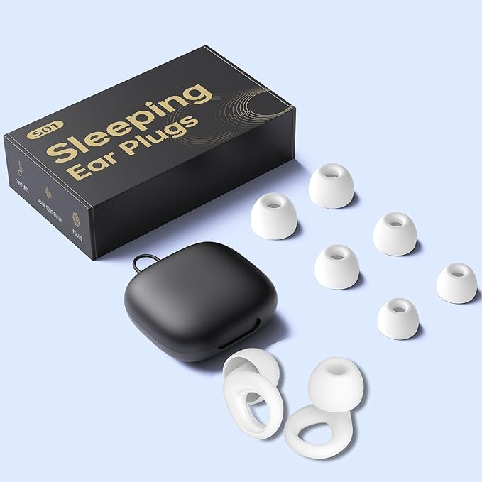 Ear Plugs for Sleeping Noise Cancelling, Reusable Silicone Earplugs for Sleeping, Noise Reduction, Deep Focus, Travel, 30dB Noise Reduction, High Fidelity Hearing Protection (White)