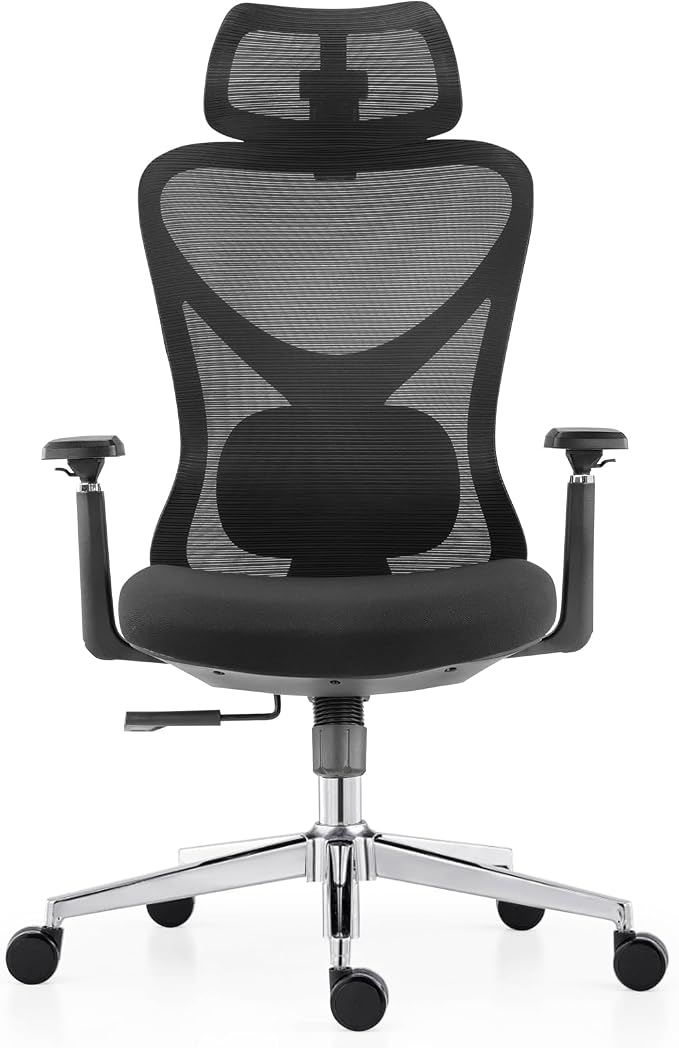 LAIAN Premium Ergonomic Office Chair, Big and Tall Heavy Duty Desk Chair with 3D Adjustable Armrests, Breathable Mesh Back Computer Chair, 2D Lumbar Support&3D Headrest&4-Position Recline 400lbs Black