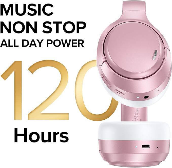 Hybrid Active Noise Cancelling Bluetooth 6.0 Headphones 120H Playtime 6 ENC Clear Call Mic, Over Ear Headphones Wireless with Hi-Res Audio Comfort Earcup Low Latency ANC Headphone for Travel Workout