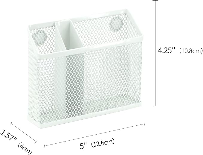 Neudeco Magnetic Pencil Holder,Magnetic Dry Erase Marker Holder for whiteboard, Magnetic Storage Basket for Refrigerator, Pack 2 (white)