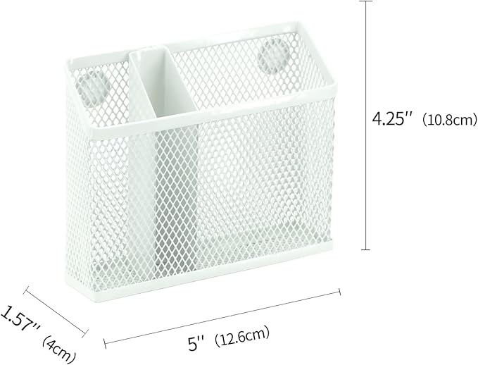 Neudeco Locker Organizer Kit, White, 4-Piece Set | Foldable Mesh Locker Shelf, Magnetic Pen Holders, Stackable Storage, For School, Work & Gym Lockers