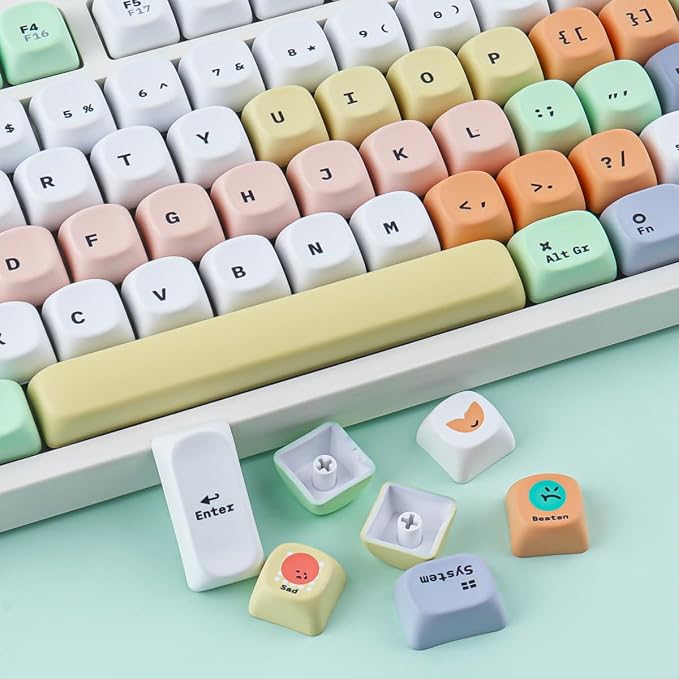 Tsungup MOA Keycaps,Clean & Minimal 130 Keys Magic Bean Custom Keycaps,PBT Cute Dye Sub Key Caps Keyboard Keycap Set for MX Switches Mechanical