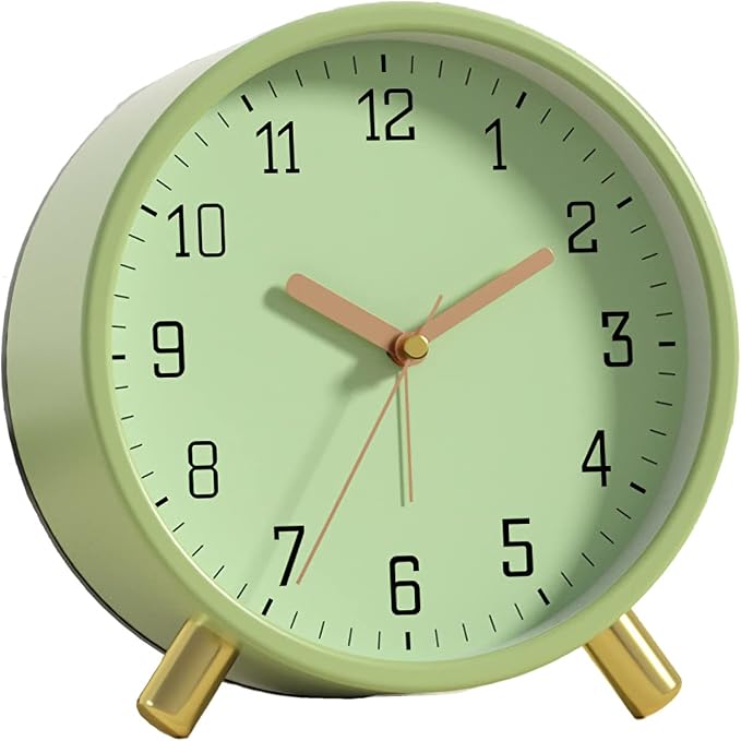 SHISEDECO Small Analog Alarm Clock, Battery Operated Desk Clock, Green | Bedside Analog Non-Ticking Silent Small Deskclock Battery Operated for Living Room, Bedroom, Office