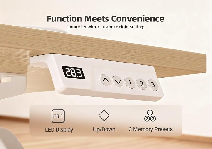 YDN Electric Standing Desk Adjustable Height, 35 x 20 Inches Stand up Desk with Cable Management, Home Office Desks with Splice Board & White Frame, Nature Top
