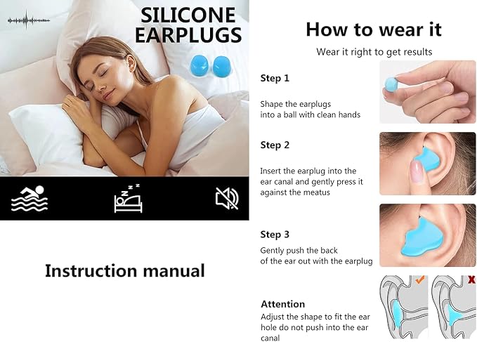 Moldable Silicone Noise Cancelling Earplugs 6 Pairs for Sleeping, Swimming, Shooting,Taking a Plane (Blue, One Size)