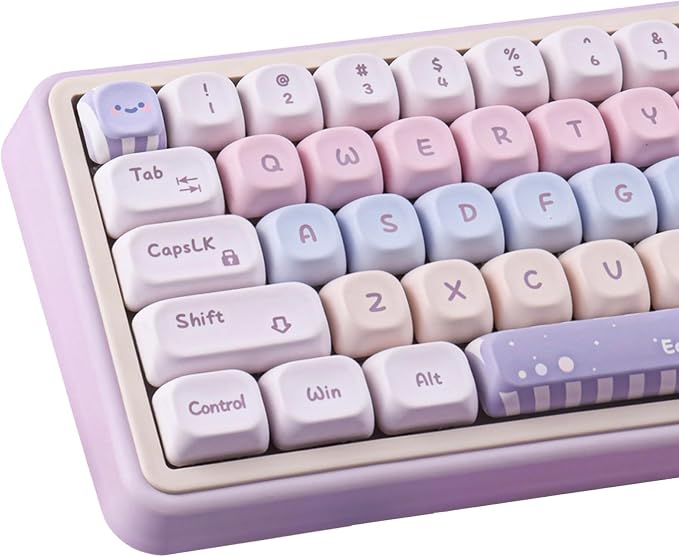 Tsungup PBT MOA Keycaps,Purple Cute Candy Custom Keycaps 60 65 75 Percent | 135 Keys Dye-Sub Key Caps Keyboard Keycap Set for ANSI Layout,MX Swithes Mechanical Keyboard