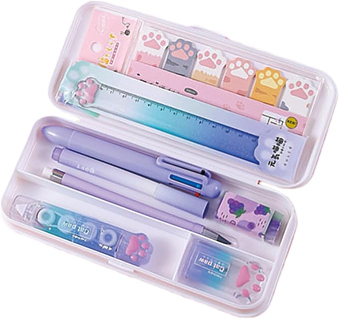9 Pcs Cute Purple Stationery Set for Girls Boys Kids Women Back to School Supplies Office Supplies Cartoon Cat Paw Stationery Set Aesthetic Kawaii Stationery Gift (Purple)