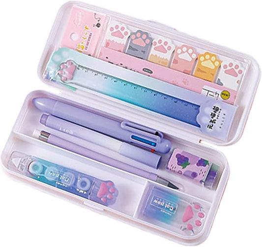 9 Pcs Cute Purple Stationery Set for Girls Boys Kids Women Back to School Supplies Office Supplies Cartoon Cat Paw Stationery Set Aesthetic Kawaii Stationery Gift (Purple)
