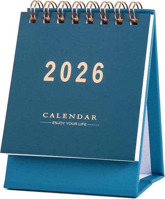 Mini Desk Calendar 2026-2027, Standing Flip Small Desk Calendar- Jan 2026 to Jun 2027 18 Monthly Desktop Calendar- Thick Paper Twin-Wire Binding for Home or Office (Blue)