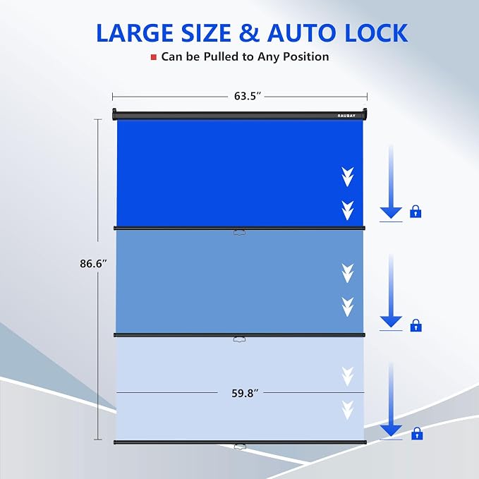 RAUBAY Retractable Pull Down Blue Screen - 59.8" x 86.6" Collapsible Wall-Mount Background for Professional Video Production, Chroma Key Backdrop for YouTube, TikTok, Streaming, Video Conferencing