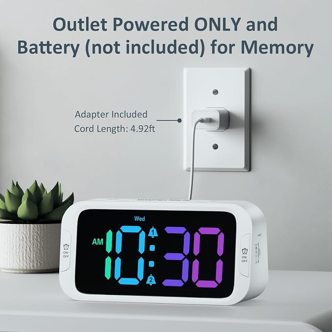 Odokee Digital Dual Alarm Clock for Bedroom with 0-100% Dimmable Display | RGB Electric Alarm Clock for Kids with Weekday/Weekend Mode - Loud Alarm for Heavy Sleepers with 5 Sounds Adjustable Volume
