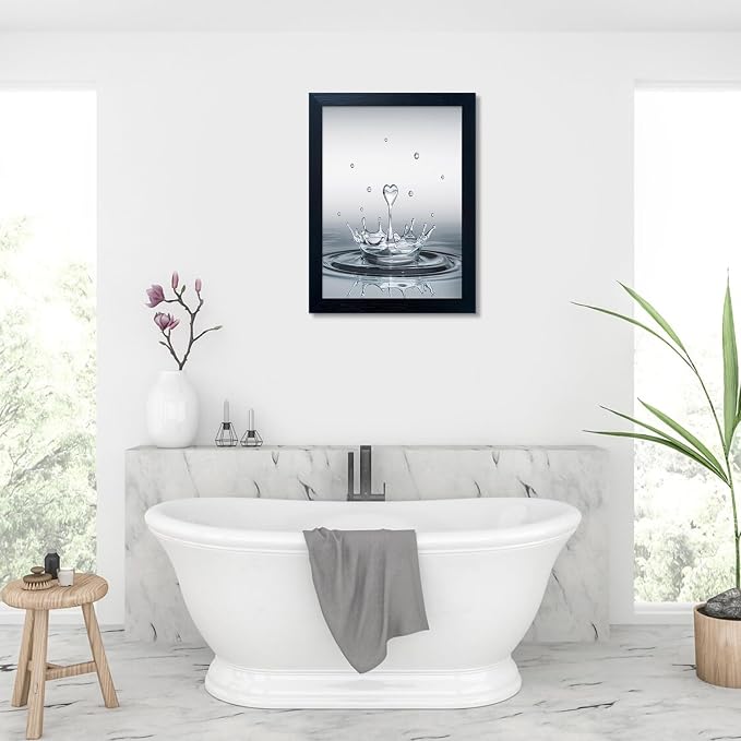 Framed Bathroom Wall Art Heart Water Drop Splash Canvas Print Artwork Bathroom Pictures Wall Decor Modern Painting for Home Office Decoration