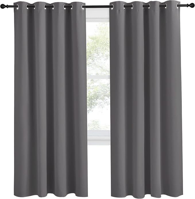 NICETOWN Grey Blackout Curtain 78 inch Long, W55 x L78, 1 Panel, Thermal Insulated Window Treatment with Grommet Room Darkening Thermal Insulated Panel for Bedroom/Living Room
