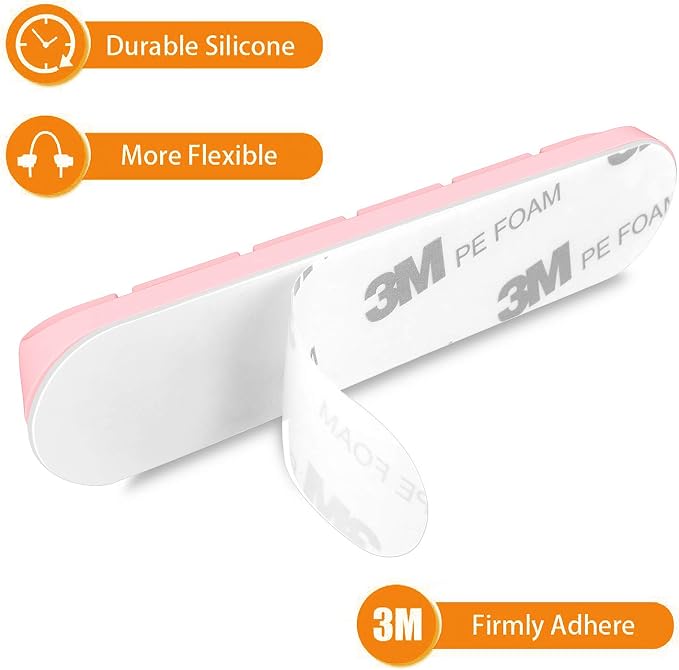 Cord Holder Cable Organizer Clips Cord Organizer for Desk, Nightstands | Self Adhesive, Office, Car, Pink Silicone Cord Keeper, Cable Management, Wire Holders for phone charger Cords