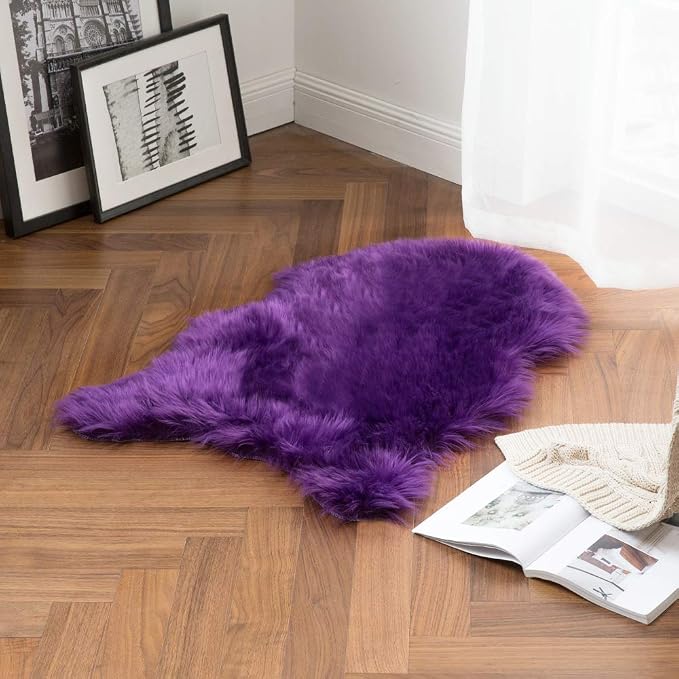 MIULEE Luxury Super Soft Fluffy Area Rug Faux Fur Sheepskin Rug Decorative Plush Shaggy Carpet for Bedside Sofa Floor 2 x 3 Feet, Purple