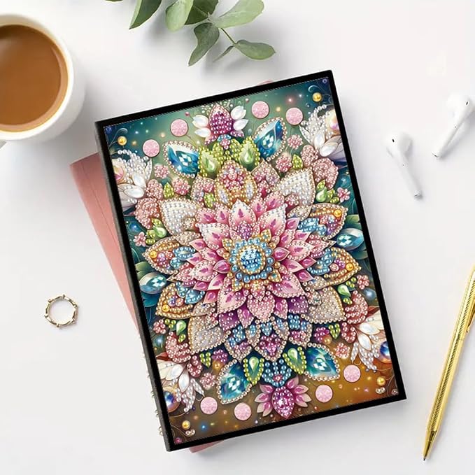 FRANDEK A5 50-Page DIY Mandala Diamond Art Painting Notebook with Beautiful Patterns, Special Shaped Diamond Art Craft for Beginners Adults Gift