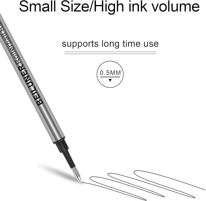 BEILUNER 0.5mm Replaceable Refills Compatible Luxury Wooden Ballpoint Pen Writing Set, Black Ink, direct insertion - 9 Pack