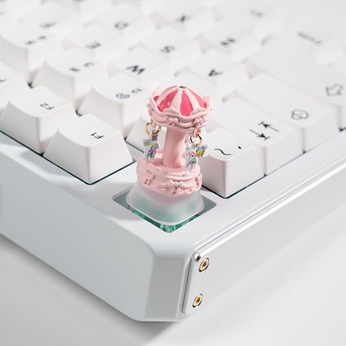 Artisan Carousel Keycap for Mechanical Keyboards, Pink Rotatable Design with RGB Bottom Glow, Hand-Painted Resin, 1U Size, MX Switch Compatible, Decompressing Gaming Keycap (XZMM-01)